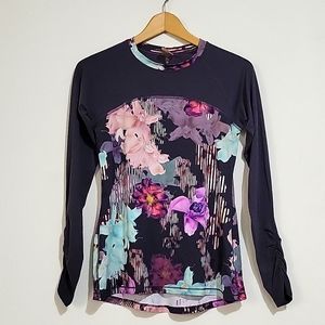 Calia Gray Pink Flowery Workout Running Shirt Sz S